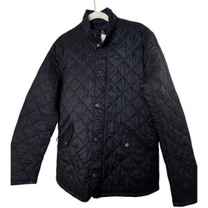 Barbour Quilted Jacket Black Diamond Stitch Snap Button Full Zip Men's Small